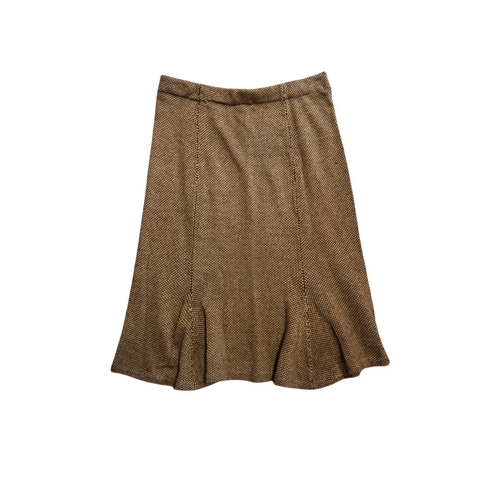 Lauren Ralph Lauren Brown Textured Tweed Knit Midi Skirt Size M Flare Hem